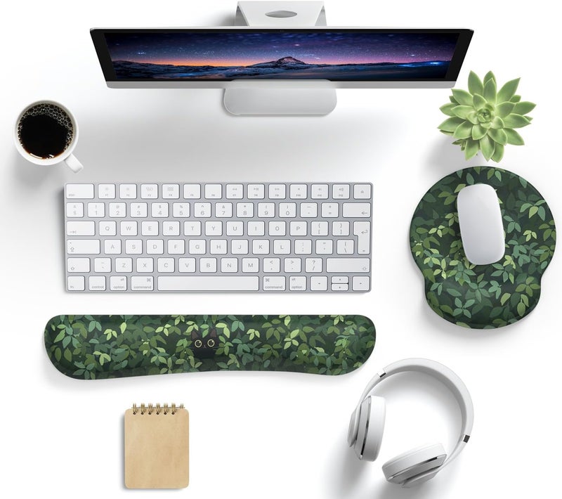 Mechanical Cattle Cute Ergonomic Green Mouse Pad Cat Wrist Support,[ 20% Larger] Wrist Rest Gel Anime Kawaii 3D Green Office Plants Mouse Pads, Keyboards Silicon Wrist Pad,Pain Relief,Game Work Study Home Office. - Image 2